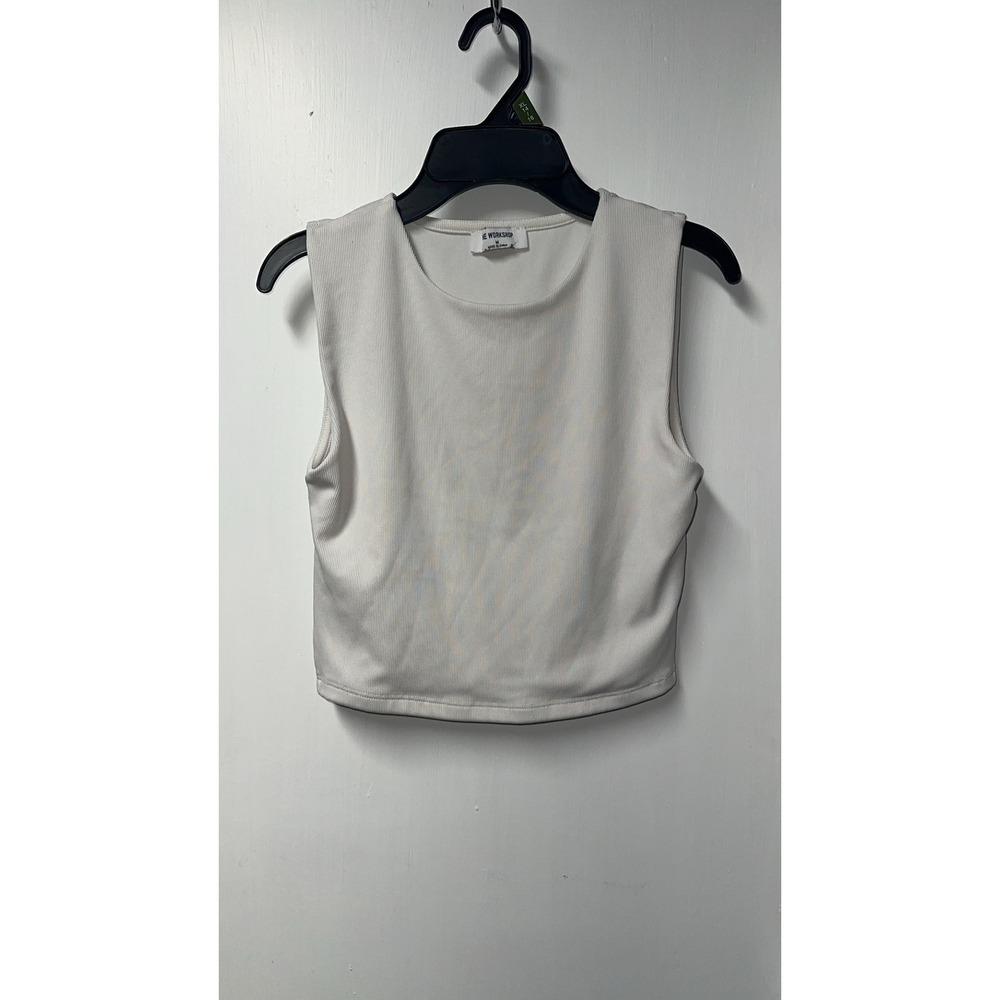 The Workshop | White Ribbed Knit Sleeveless Crop Top | Size M